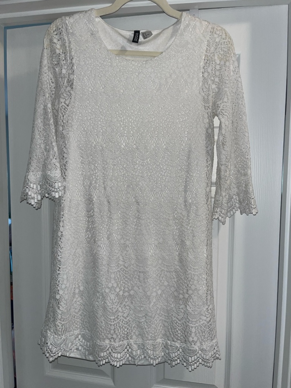 Divided White Lace Crochet Mini Dress